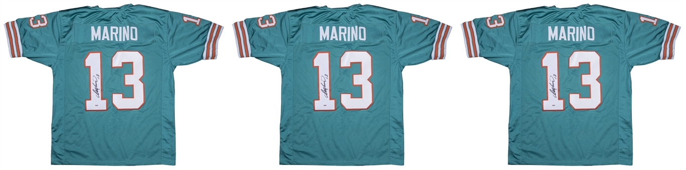 Lot of (3) Dan Marino Signed Miami Dolphins Home Jersey (PSA/DNA) 
